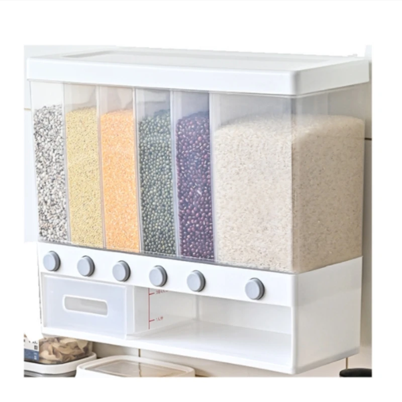 

6/4/3/2/1 grid Large Capacity Seperated Grain Cereal Can Rice Storage Box Classification Metering Rice Cylinder Automatic Rice