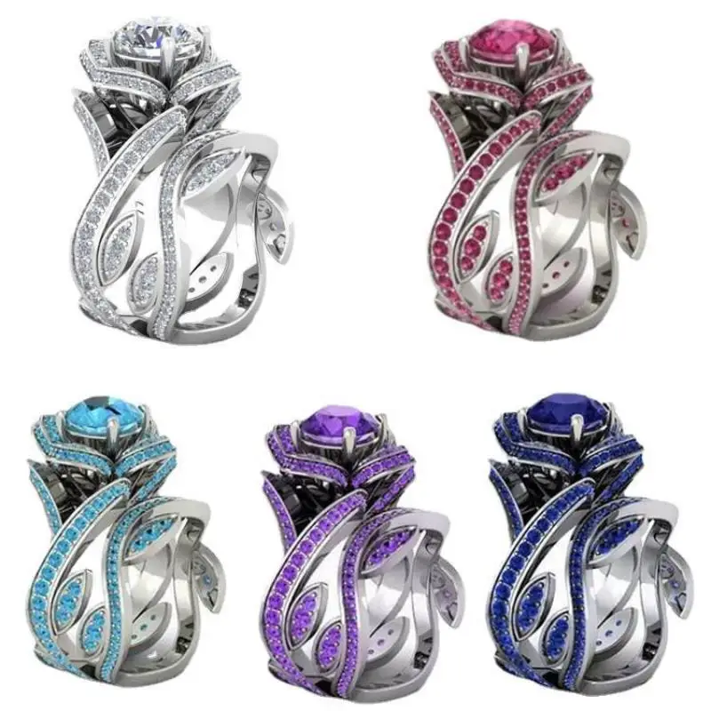 

Crystal Cubic Zircon Decoration Flower Shaped Finger Ring Jewelry Engagement for Women Wedding Party Festival Gift