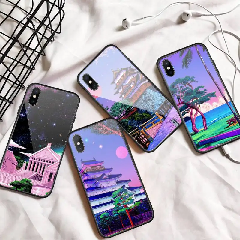 

Japan Art Pixel Aesthetic Phone Case Tempered glass For iphone 6 7 8 plus X XS XR 11 12 13 PRO MAX mini