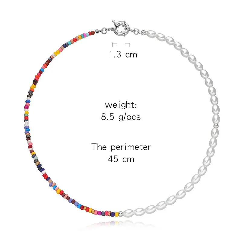 

New Pretty Pearl Rice Bead Necklace Geometry Woven Necklace Bohemian Style Fashion Ladies Necklace Simplicity Accessories