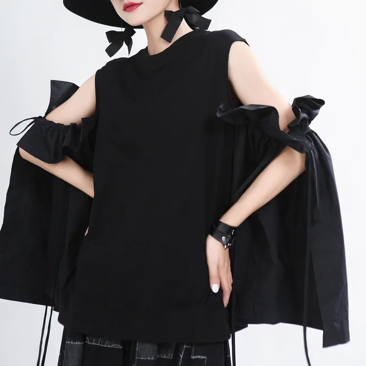 

Женская блузка с рукавом «летучая мышь», черная Повседневная Блузка составного кроя в готическом стиле, модель 2021 на весну