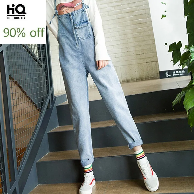 Модный комбинезон с высокой талией женский джинсовый брюки длиной до щиколотки