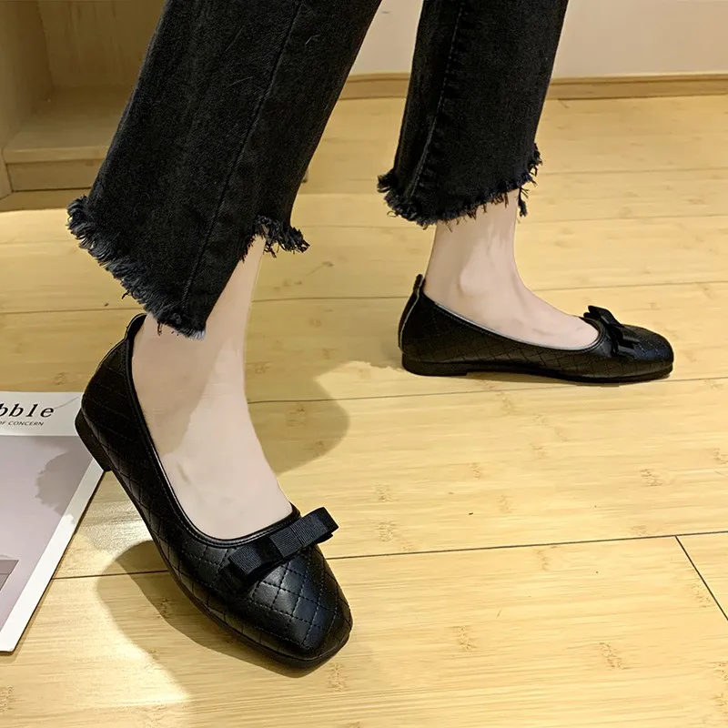 2021 Casual Woman Shoe Pointed Toe Shallow Mouth Female Footwear Knot All-Match Autumn Soft Flats Shoes