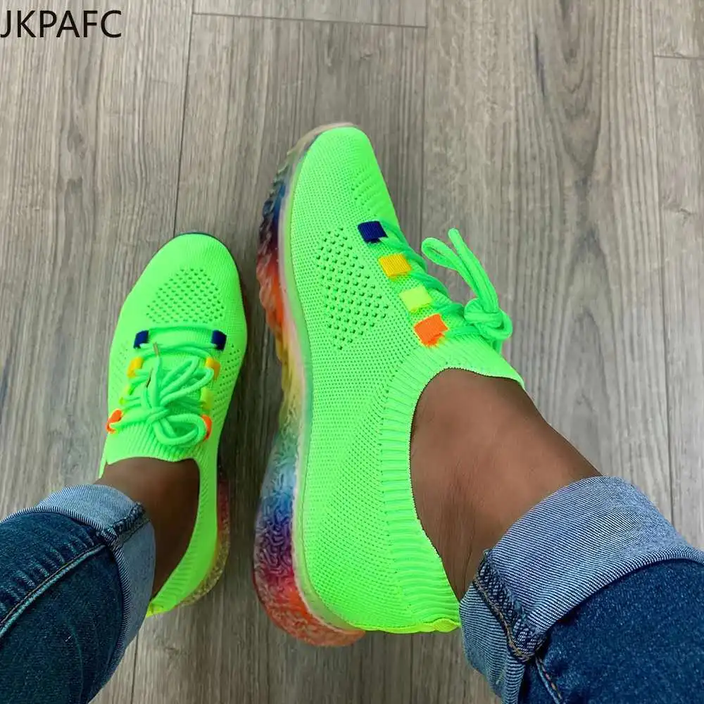 

2021 new casual flat sneakers running candy color cross lace women's shoes