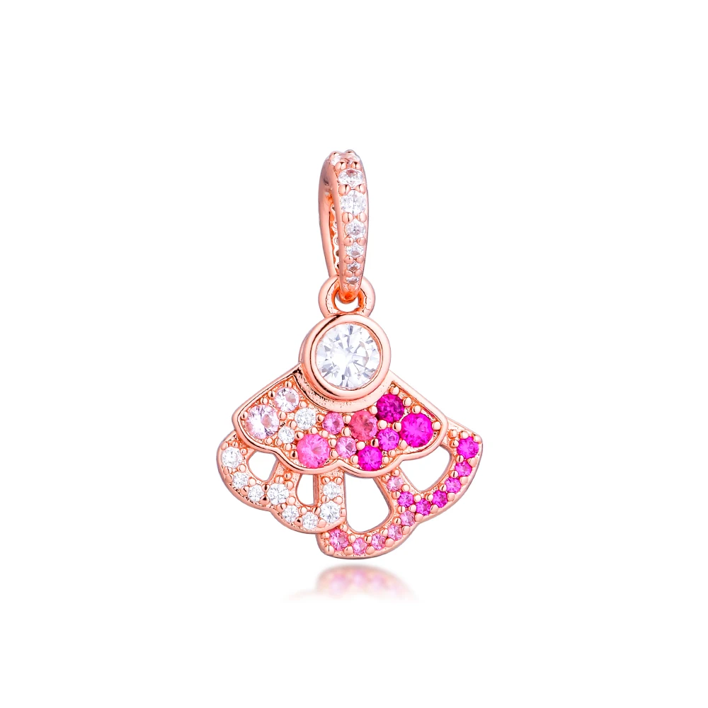 

Beads fits for Necklaces Bracelets 100% 925 Sterling-Silver-Jewelry Pink Fan Rose Charms Free Shipping