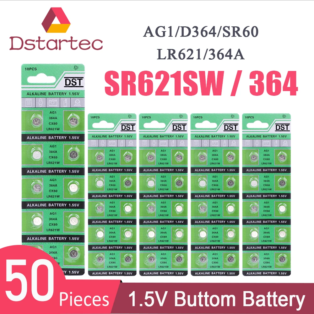 50 шт. 1 55 V 30 мА/ч AG1 часы Батарея Pilas AG LR621 364 164 531 SR60 CX60 SR621SW SR621 SP364 v образная Кнопка
