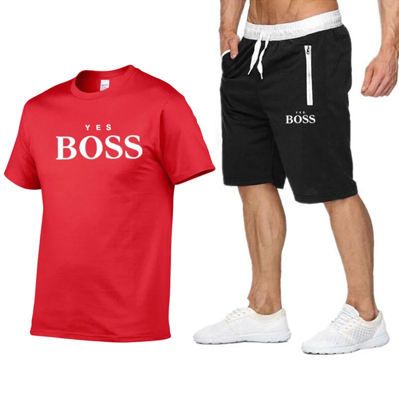 

2piece is The Boss Men's T-Shirt Shorts Summer Short-Sleeved Suit Sportswear Men's Running Singlet Cotton Sportswear Basketball