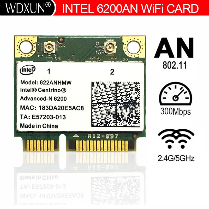 Intel Centrino Advanced-N 6200 622ANHMW 6200AGN half Mini PCI-E 300 Мбит/с, Двухдиапазонная 2,4G/5 ГГц Wi-Fi беспроводная карта