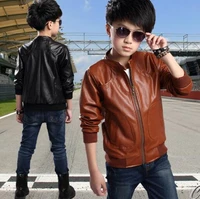 2022 autumn boys pu leather brown jacket coat fashion children teenager outwear clothes 4 6 8 10 12 15 years