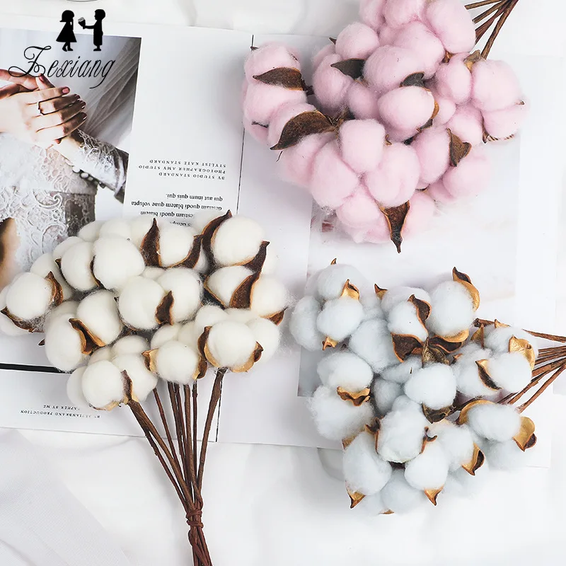 

10Pcs Naturally Dried Cotton Stems Farmhouse Artificial Flowe Filler DIY Wedding Party Decoration Home Decor Shooting Props