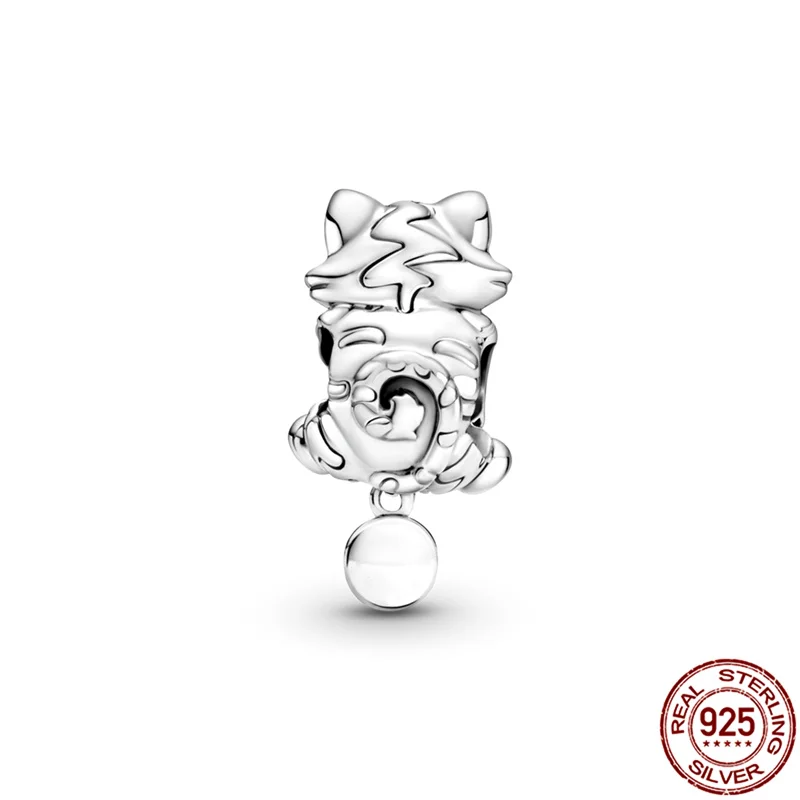 

2021 New 100%Real 925 Sterling Silver Cat shape Charm&Beas Fit Original 3mm Bracelet&Bangle Women Birthday Fashion Jewelry Gift