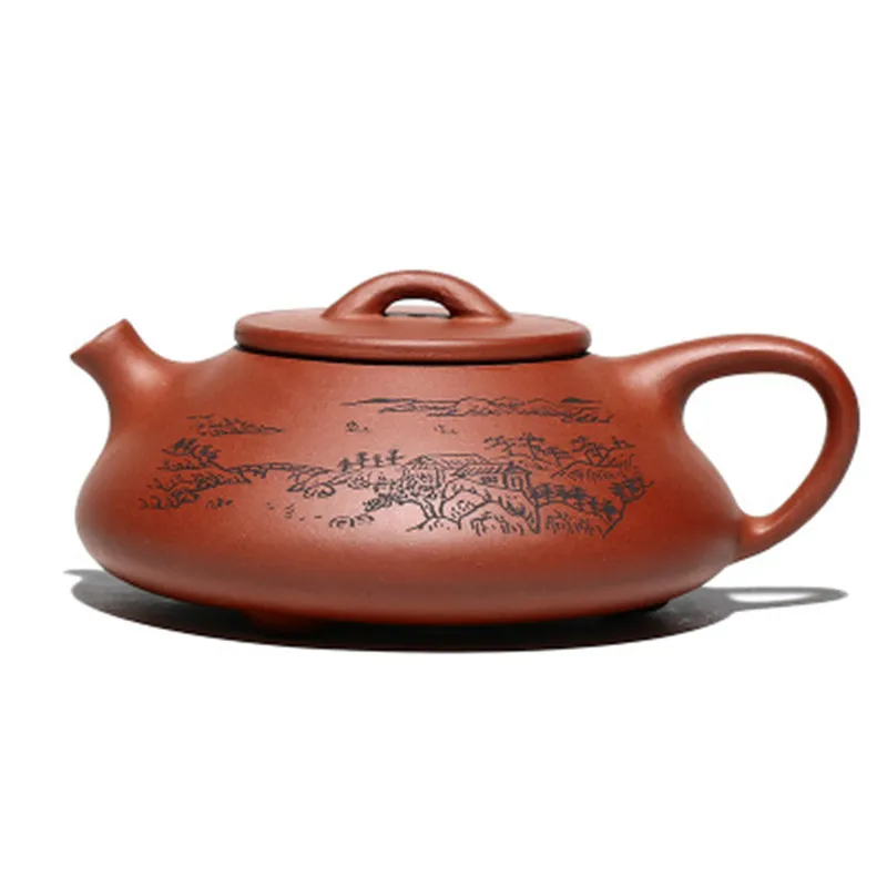 

Yixing Original Mine Clear Cement Purple Sand Teapot Flat Pot Bubble Kettle Famous Hand-made Landscape Stone Scoop Tea set