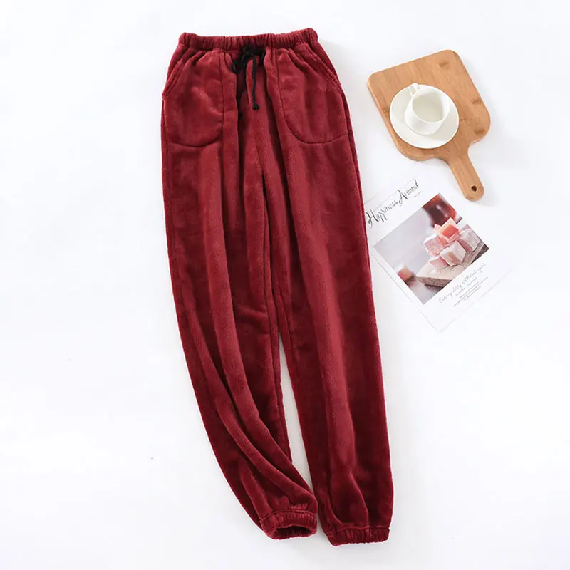 Men's Winter Thickened Flannel Pajama Pants Soft Warm Casual Homewear Trousers Large Size Elastic Waist Drawstring Sleep Bottoms