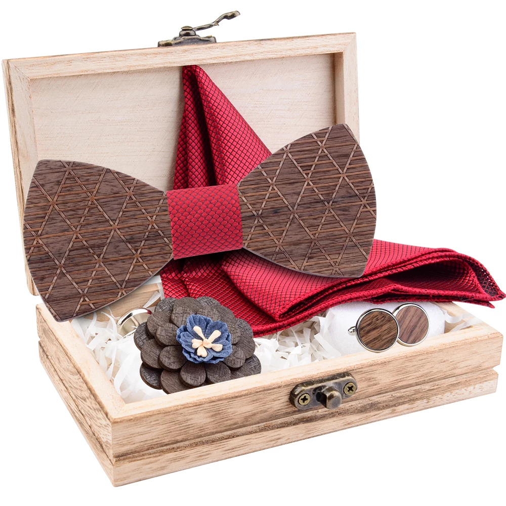 Мужская темно-синяя клетчатая деревянная бабочка галстук-бабочка Карманный