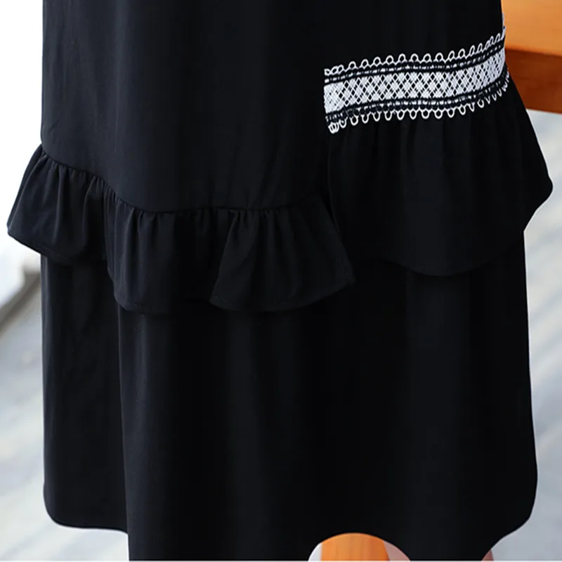 

New Women Dresses Plus Size 5XL 200 Catties Ruffles Long Sleeve Casual Loose O-Neck Patchwork Slim Dress For Females One-Piece