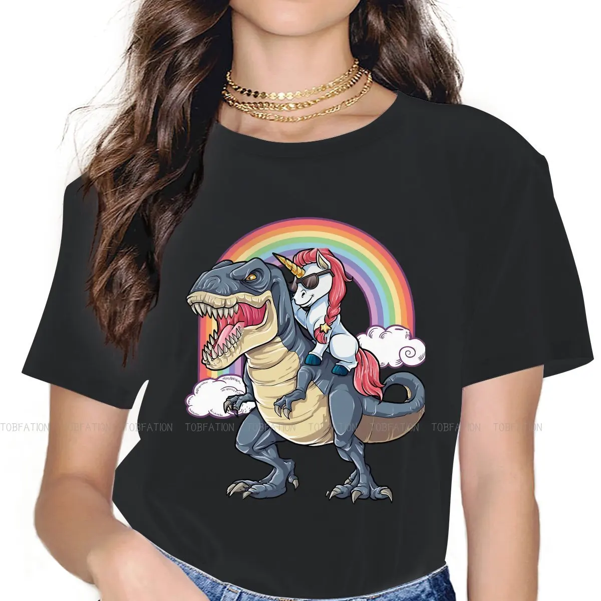 

Unicorn Riding Harajuku TShirt Dinosaur Printing Tops Casual T Shirt Female Short Sleeve Gift Idea