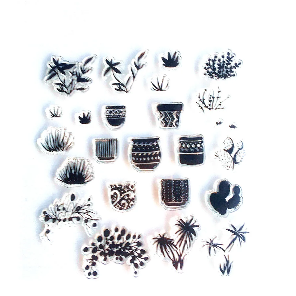 14*14 Flowerpots Plant Craft Transparent Silicone Stamp Seals for Scrapbooking DIY Photo album Decorative Clear Stamps Sheet