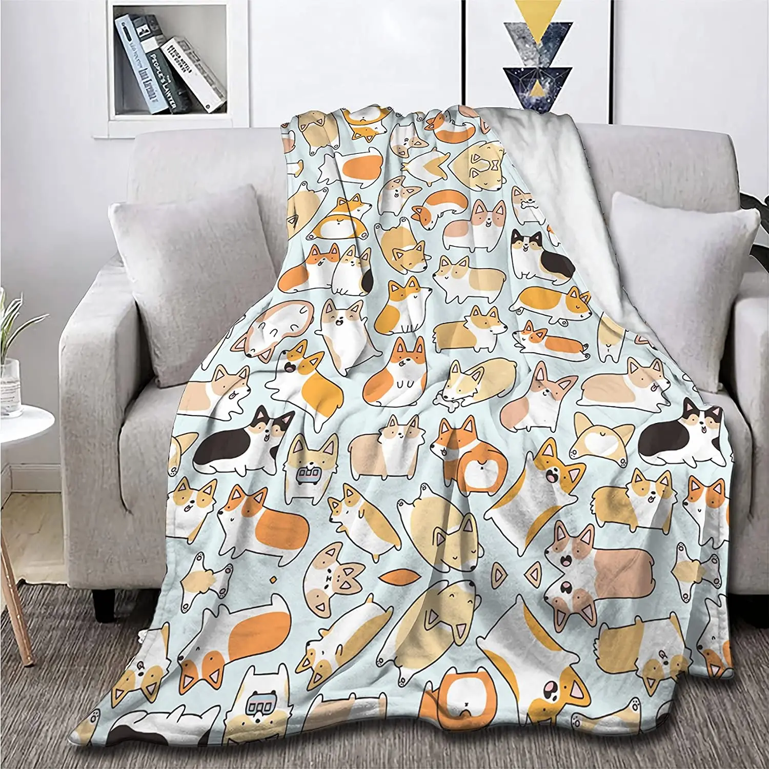 

Corgi Puppy Fleece Flannel Throw Blanket Travel Quilt Warm Lightweight Plush Blanket for Couch Bed Sofa Car Living Room for Kid