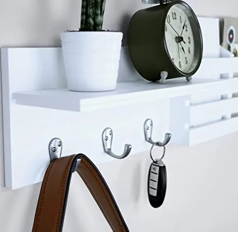 

Holder and Coat Key Rack Wall Shelf with 3 Hooks, 24" x 6", WhiteHome Storage