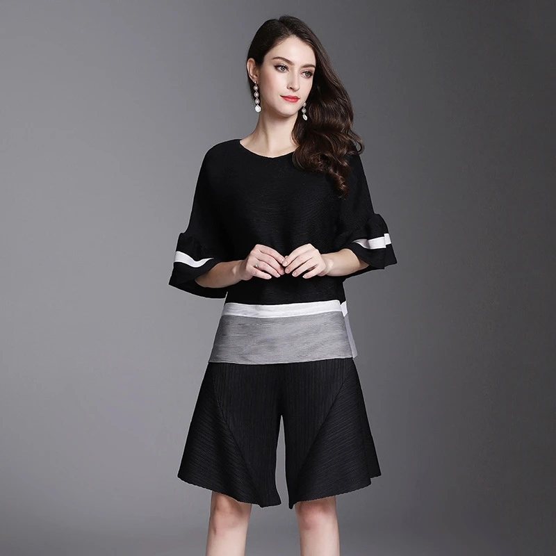 

Women Summer New Pants Miyak Pleated Fashion Design Loose Elastic Waist Large Size Solid Female Pants Tide