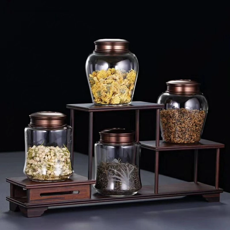 Стеклянная герметичная чайная банка прозрачная вакуумная для хранения еды