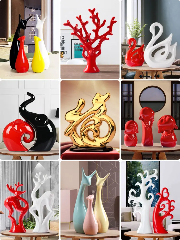 

Modern Ceramic Figurines Crafts Hotel Livingroom Desk Accessories Office Table Deer Ornaments Decoration Home Furnishing Crafts