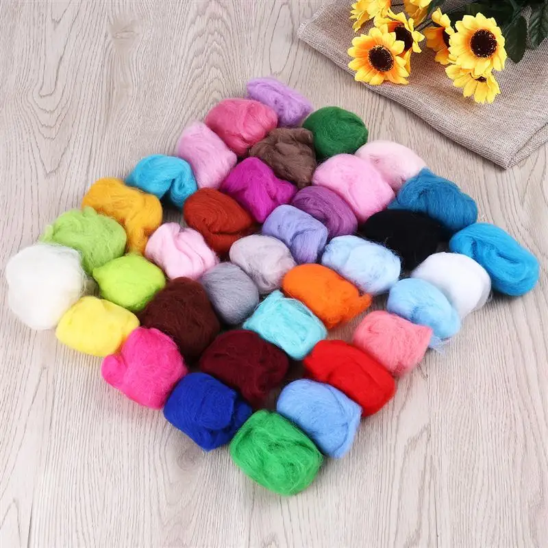

36 Colors Wool Fibre Roving For Needle Felting Hand Spinning DIY Fun Doll Needlework Raw Wool Felt Hand Spinning DIY