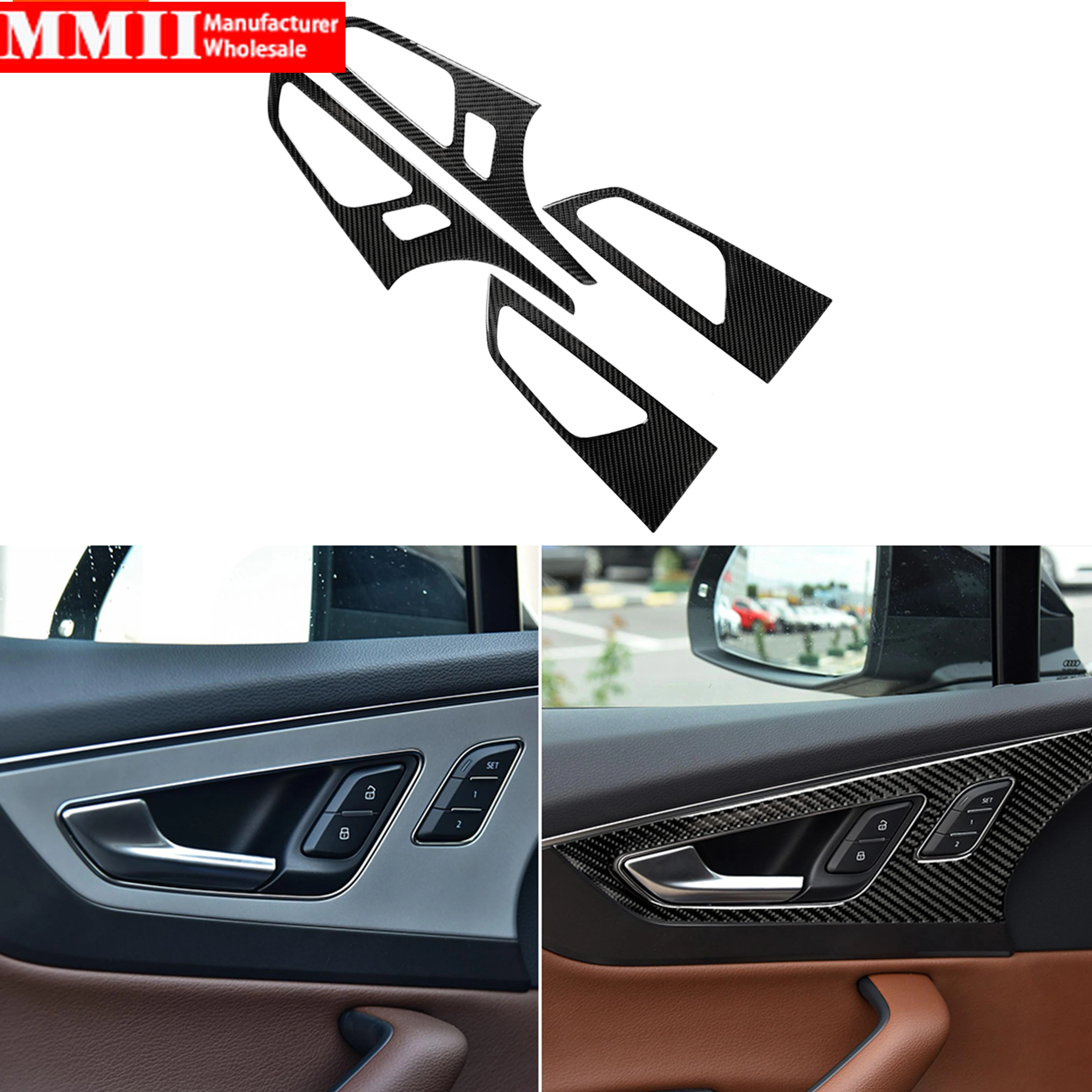 Carbon Fiber Stickers For Audi Q7 SQ7 4M 2016 2017 2018 2019 Door Handle Panel Lock Button Trim Cover Interior Car Accessories