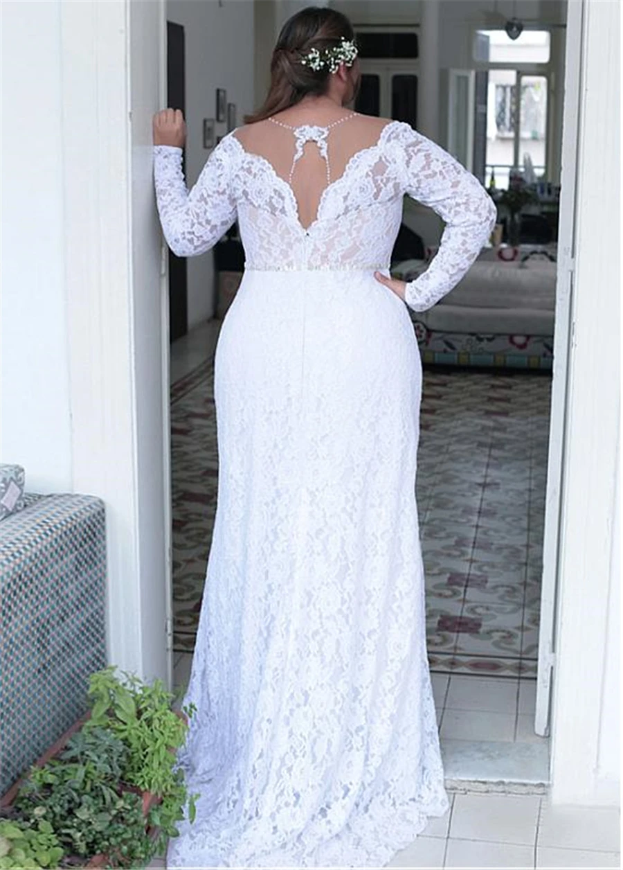 Elegant Plus Size Wedding Dresses Deep V-Neck Gowns Long Sleeve Appliques Lace Bridal Dress Vestido De Noiva | Свадьбы и торжества