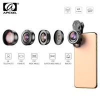 apexel mobile lens 5 in 1 hd wide angle macro lens fish eye telescope zoom lens for iphone x xs max samsung s9 plus smartphones