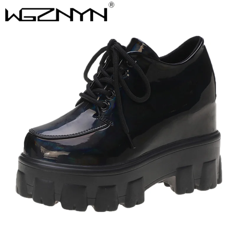 

Массивные кроссовки на платформе для женщин, модные дизайнерские кеды из черной кожи, на шнуровке, повседневная обувь для тренировок, осень