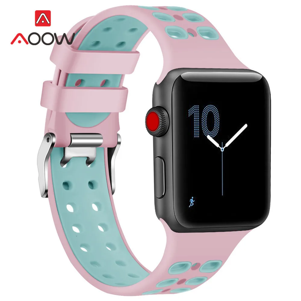 Силиконовый спортивный ремешок для часов Apple Watch 4 40 мм 44 мм 38 мм 42 мм с пряжкой дышащий браслет с отверстиями ремешок для iwatch 1 2 3