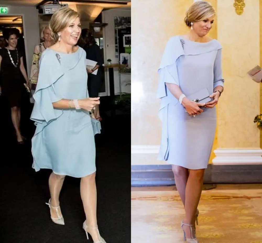 

2020 Sky Blue Mother Of The Bride/Groom Dresses Capelet Simple Sheath Ruffles Wedding Party Gown kurti vestidos de noiva