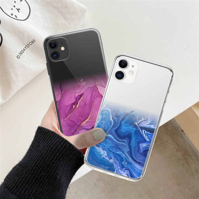 Fashion Marble Transparent Phone Case For iPhone 13 12 11 Pro Max X XR XS Max 7 8 6 6S Plus 12 Mini 5 5S SE 2020 Soft TPU Cover