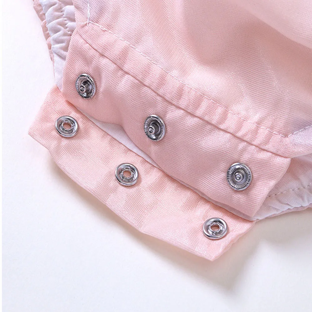 

Newborn Summer Romper Lace Round Neck Baby Triangle Romper Little Princess Pink Bow Pullover 0-2Year Old