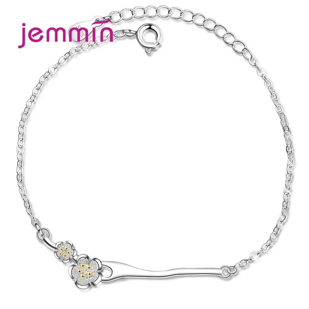 Женский браслет из серебра 925 пробы с цветком сакуры|Гибкие и жесткие браслеты| |