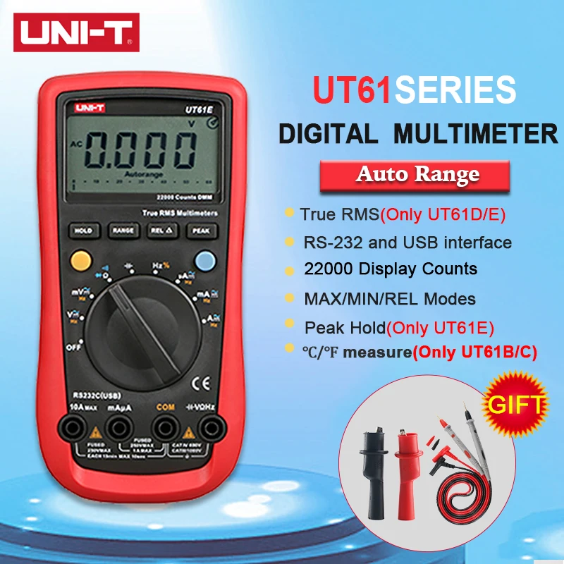 UNI-T UT61A/B/C/D/E Цифровой мультиметр True RMS Авто Диапазон AC DC удержания данных Multimetre USB
