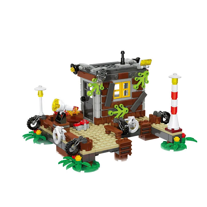 

Police Bandit War Pirate Island Building Blocks Helicopter Speedboat Bricks 3D Model Puzzle Toys For Children Birthday Gifts