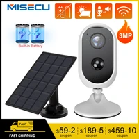 misecu hd 3mp wifi ip camera home security wireless rechargeable battery camera with solar panel pir motion detected 2 way audio