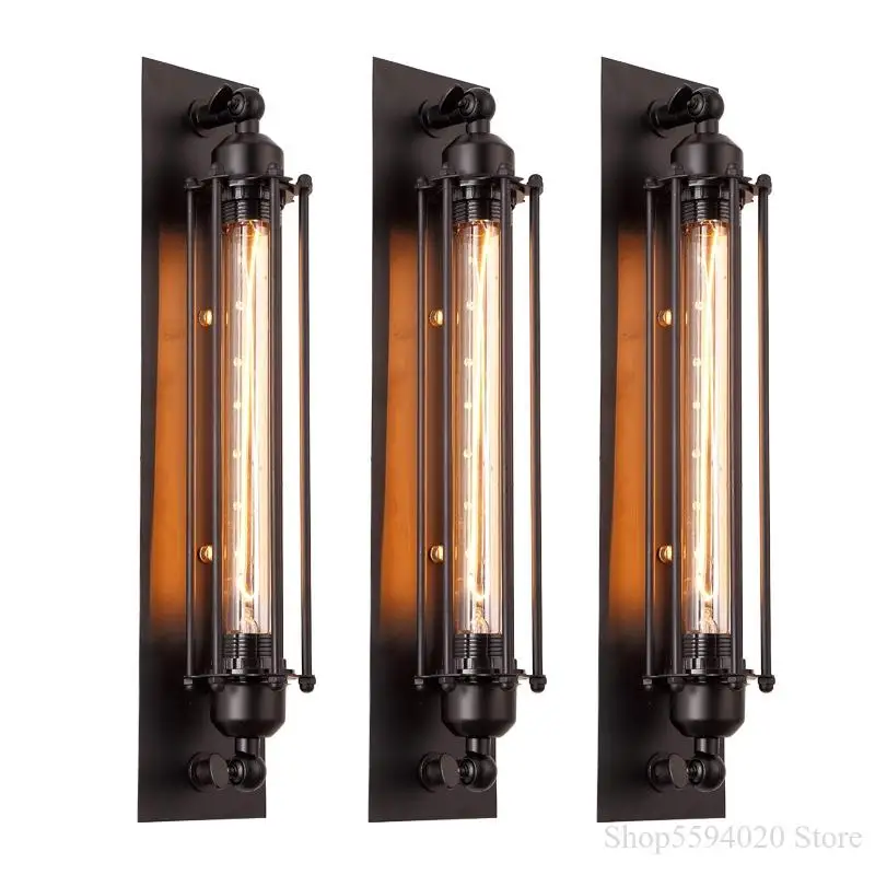 

American Retro Wall Lamp Industrial Iron Rust Wall Lamp Source Creative Bedside Balcony Stair Square Vintage Wall Lamp E27