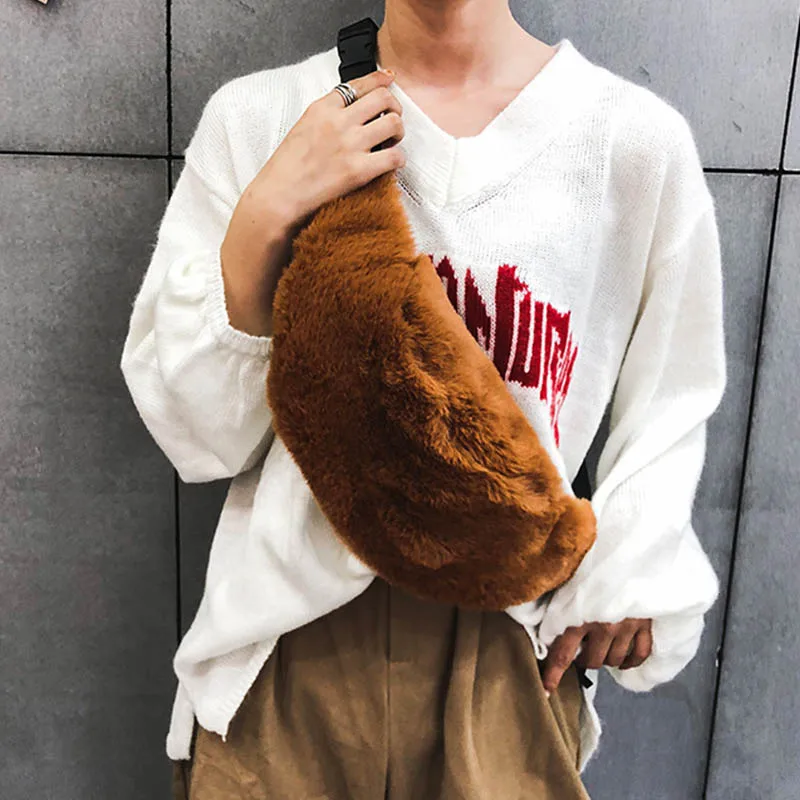 Khaki Waist pack Новая осенне-зимняя плюшевая поясная сумка для женщин и детей, поясная сумка, нагрудная сумка, женская сумка-банан, вместительная сумка для почек, сумки на плечо - Color: Khaki Waist pack