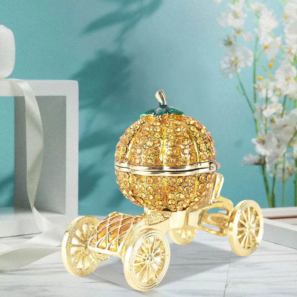

Trinket Box Cinderella Carriage Jewelry Chests Creative Gifts Ornament Rhinestone Crystal Pumpkin Carriage for Family