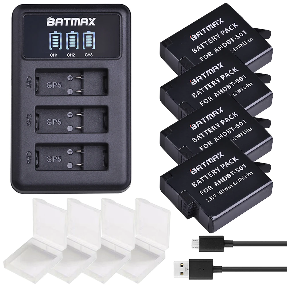 4Pcs sets Комплект из 2 предметов для экшн-камеры GoPro hero 7 6/5 Батарея Akku+ USB светодиодный 3-Порты и разъёмы Зарядное устройство с Тип C Порты и разъёмы для экшн-Камеры GoPro hero 7 hero 6 hero 5 Камера аккумуляторных батарей - Цвет: 4Pcs sets