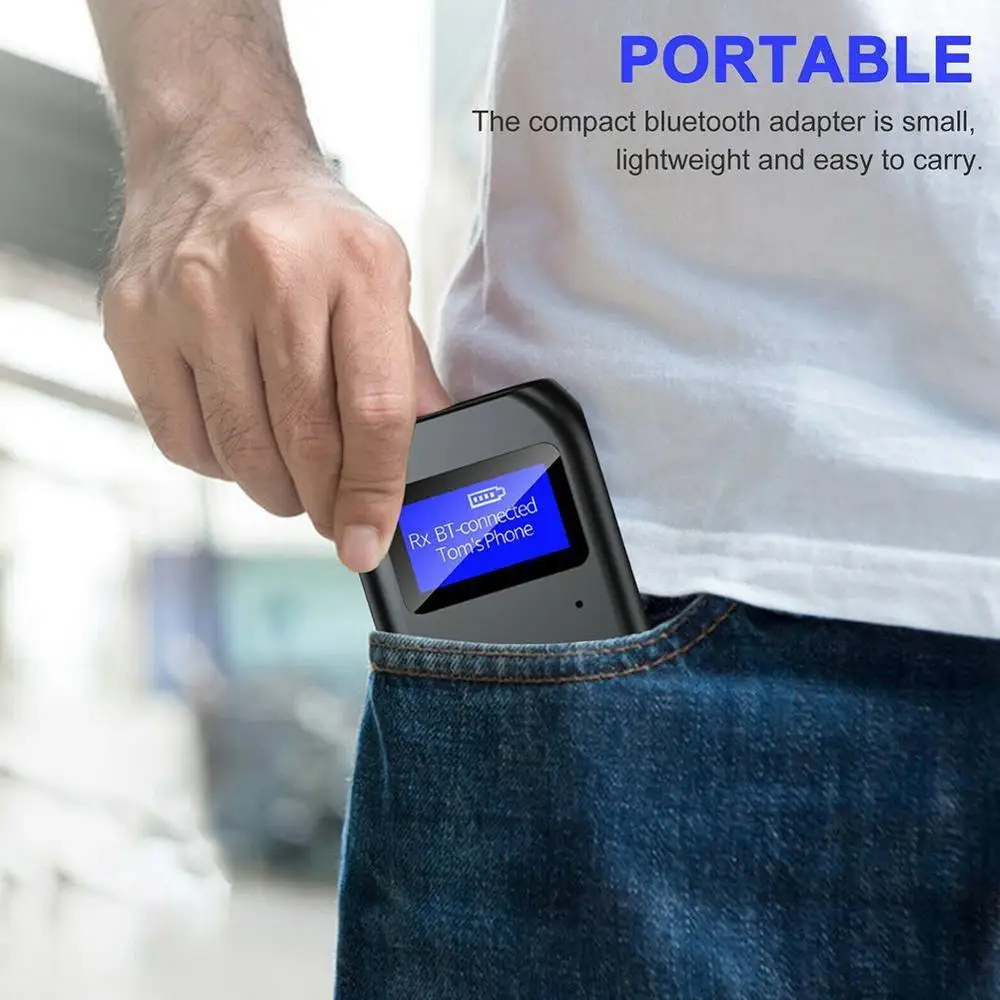 

3 in1 Bluetooth 5.0 Transmitter Receiver LED Screen Wireless Music Audio Adapter AUX PC For TV 3.5mm Sender I6M1