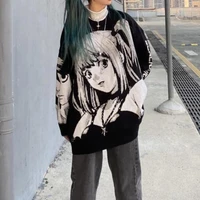 houzhou anime print sweatshirts women harajuku gothic 2021 autumn pullovers japanese style clothes hoodie oversized streetwear