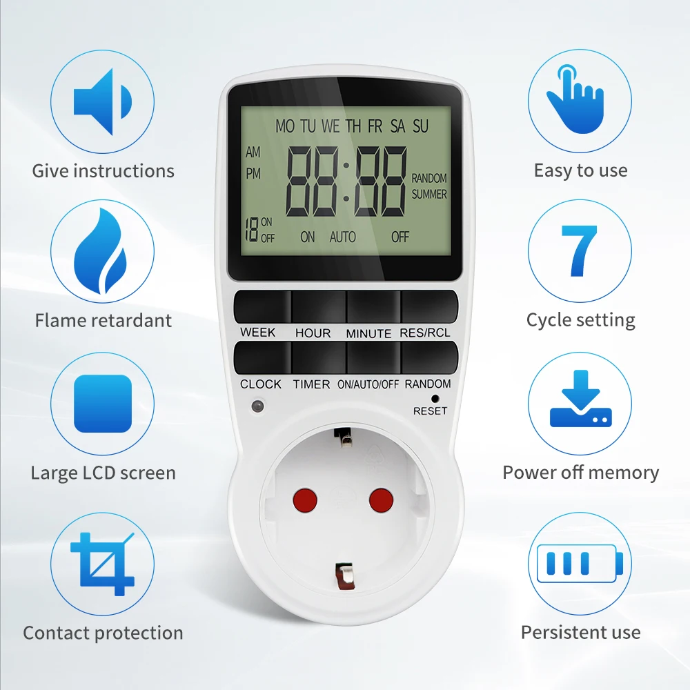 

Electronic Digital Timer Switch EU FR BR Plug Kitchen Timers 230V 7 Day12/24 Hour Programmable Control Timing Socket Outlet