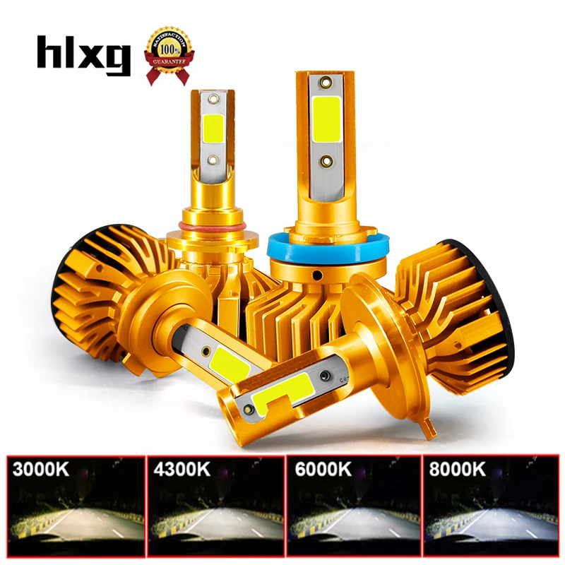 HLXG 2 лампы светодиодные H4 H7 H11 H8 диодные лампы для авто HB3 9005 HB4 9006 H3 43000К 6000К всё для авто CSP матрица 9-32В 9000Лм Мини ближний дальний свет легковые грузовые противотуманные фары LED ходовые огни
