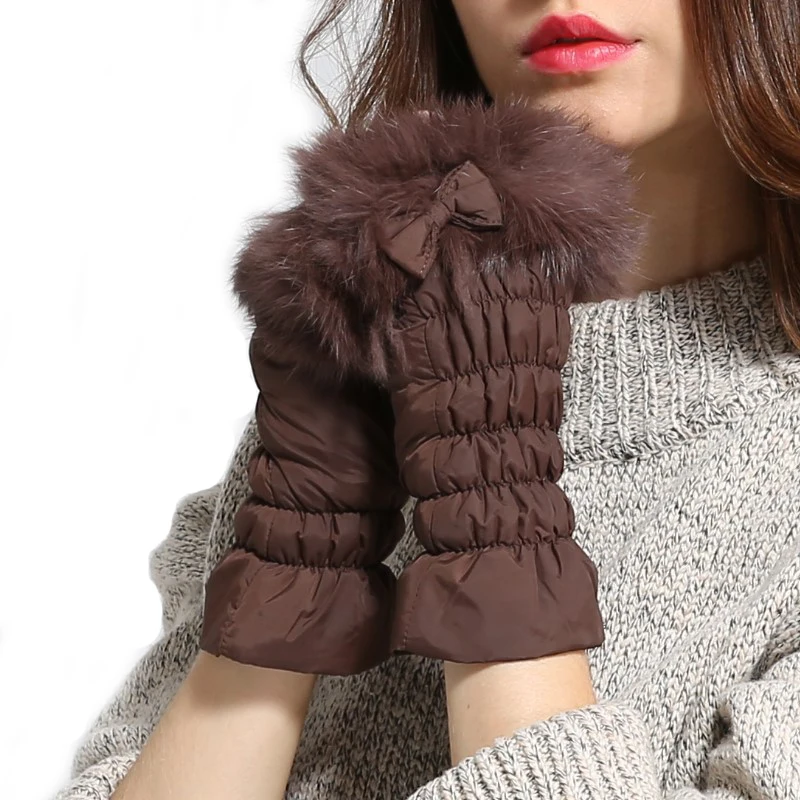 

Fashion Autumn Winter Half-finger Down Cloth Gloves Double Layer Velvet Warm Windproof Gloves Cute Furry Rex Rabbit Fur Gloves