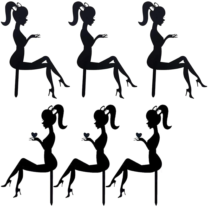 

6PCS High Heels Woman Silhouette Pattern Girl Birthday Cake Decoration Cake Topper(Black)
