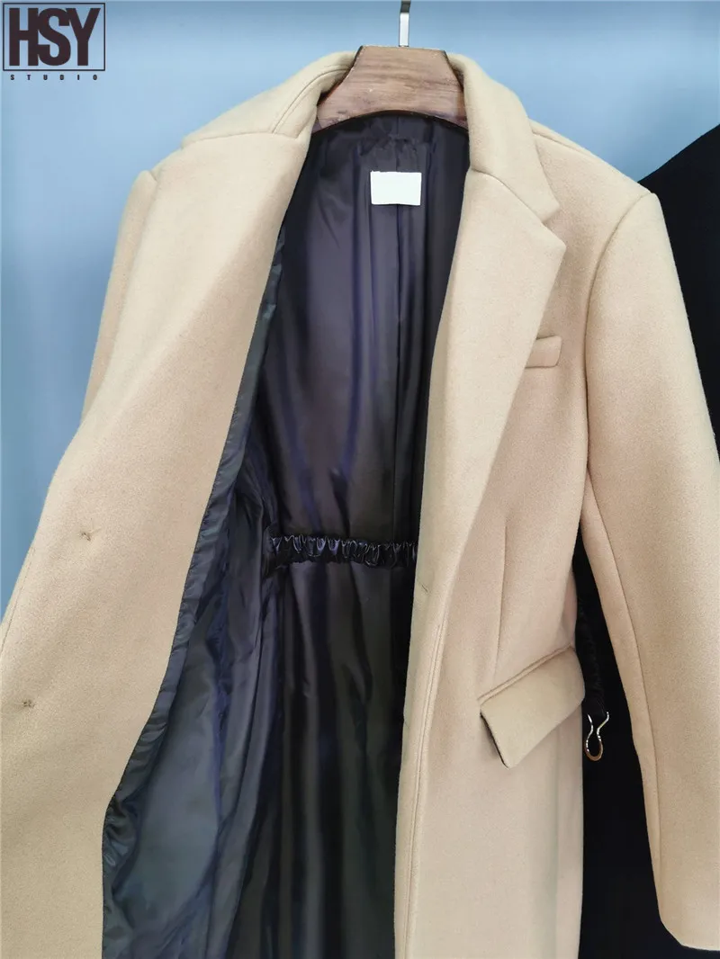 【Hsy】 2019 Осень Зима Новая Женская шерстяная ветровка с металлической пряжкой на